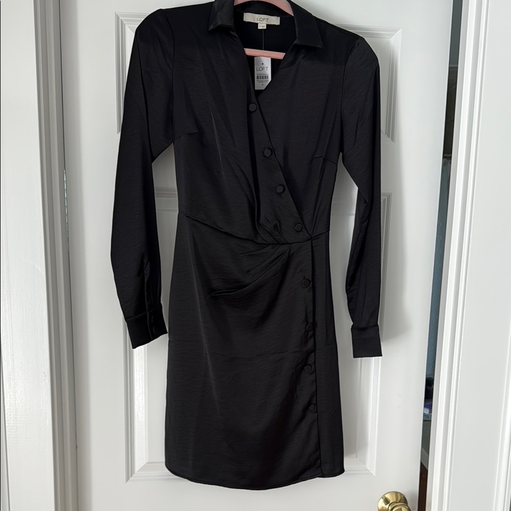 LOFT Black Ruched Wrap Sheath Dress- NWT
